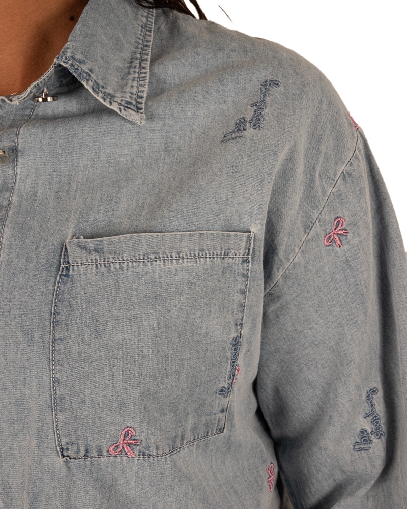 Lichtblauwe blouse met borduur van Gemma Ricceri - Afbeelding 5