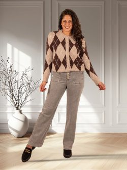 Light grey wide leg jeans met knopen van Miss Bon