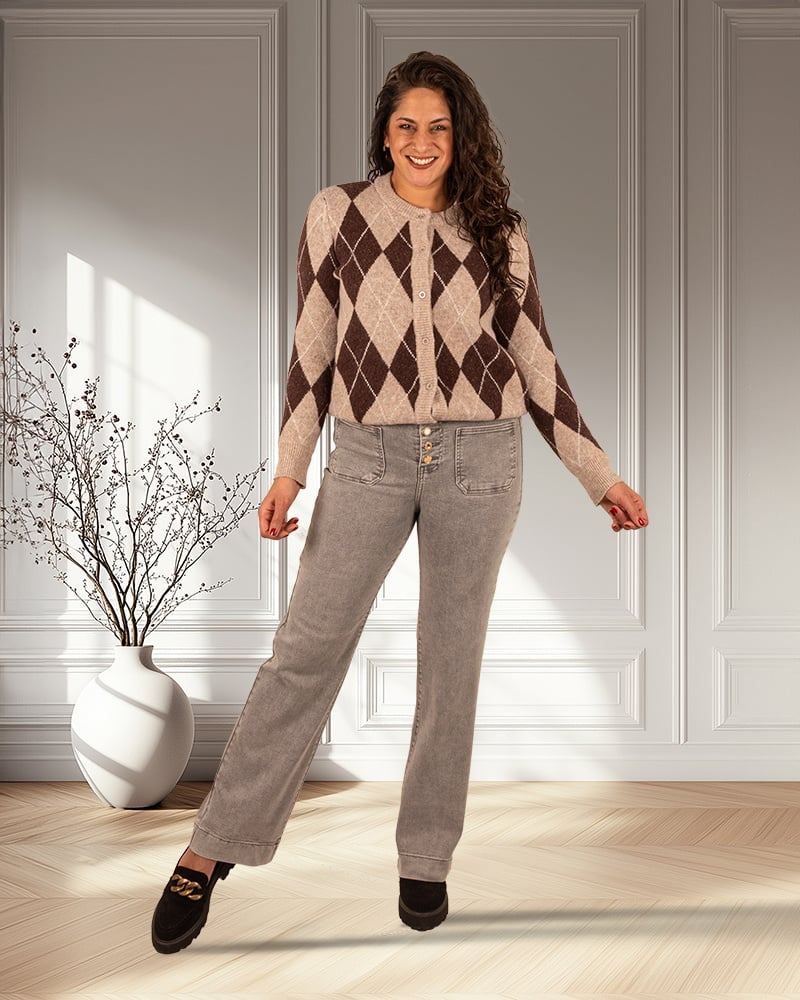 Light grey wide leg jeans met knopen van Miss Bon