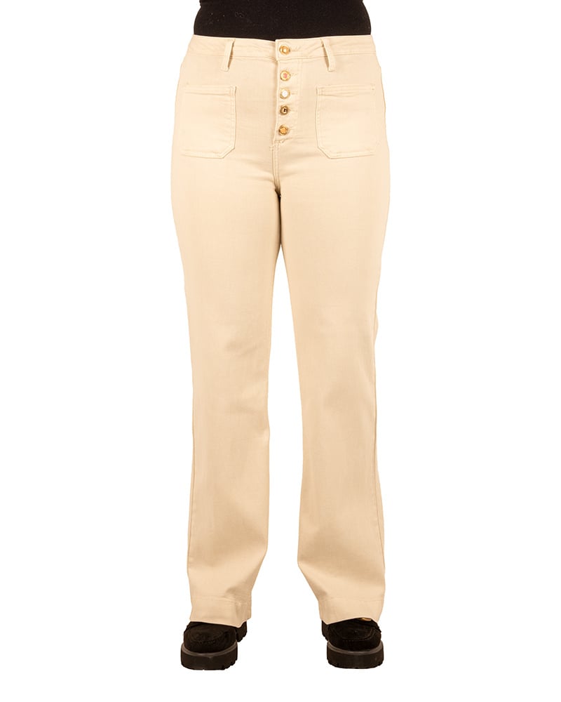 Lichtbeige wide leg jeans met knopen van Miss Bon - Afbeelding 5