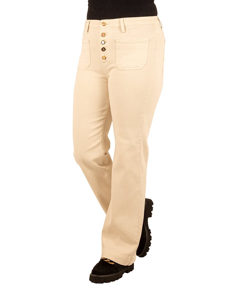 Lichtbeige wide leg jeans met knopen van Miss Bon - Afbeelding 2