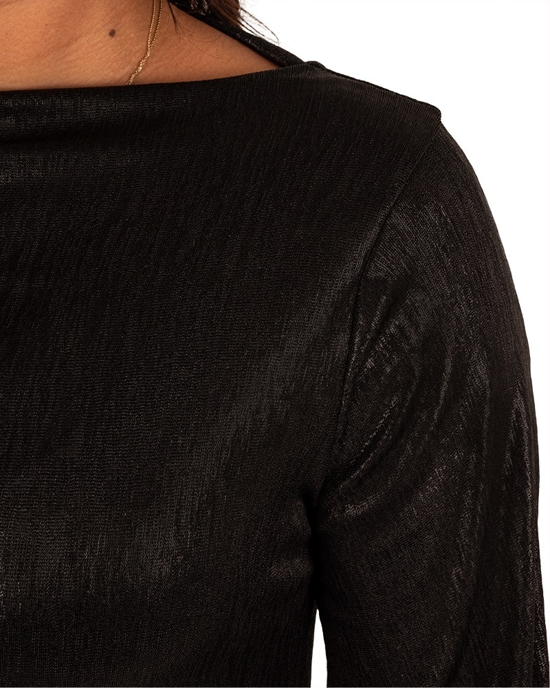 Zwart glanzen jurkje met boothals van El-Vita - Afbeelding 6