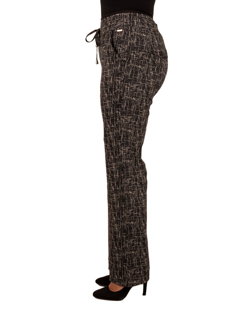 Black/kit linen print travelstof pantalon met rechte pijp van Mi Piace - Afbeelding 3