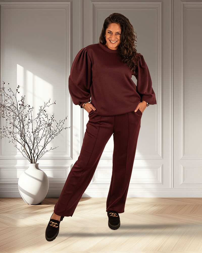 Bordeaux joggingpak met pofmouw van El-Vita - Afbeelding 3