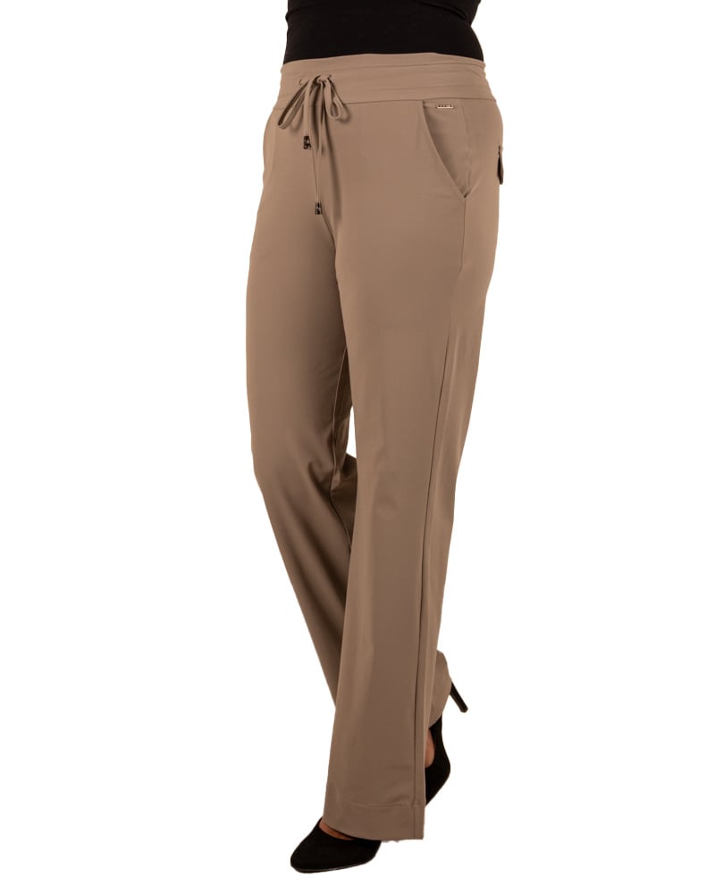 Taupe travelstof pantalon met rechte pijp van Mi Piace - Afbeelding 2