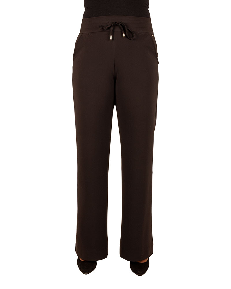 Zwarte travelstof pantalon bonded met rechte pijp van Mi Piace - Afbeelding 4