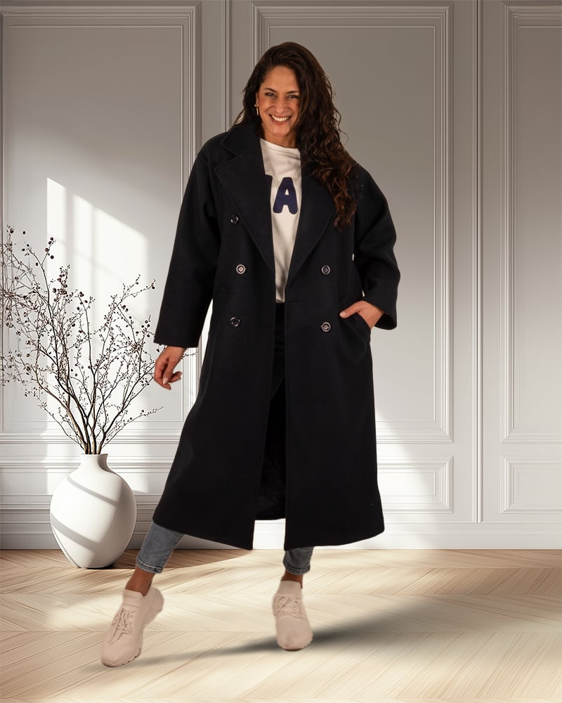 Donkerblauwe lange jas van El-Vita