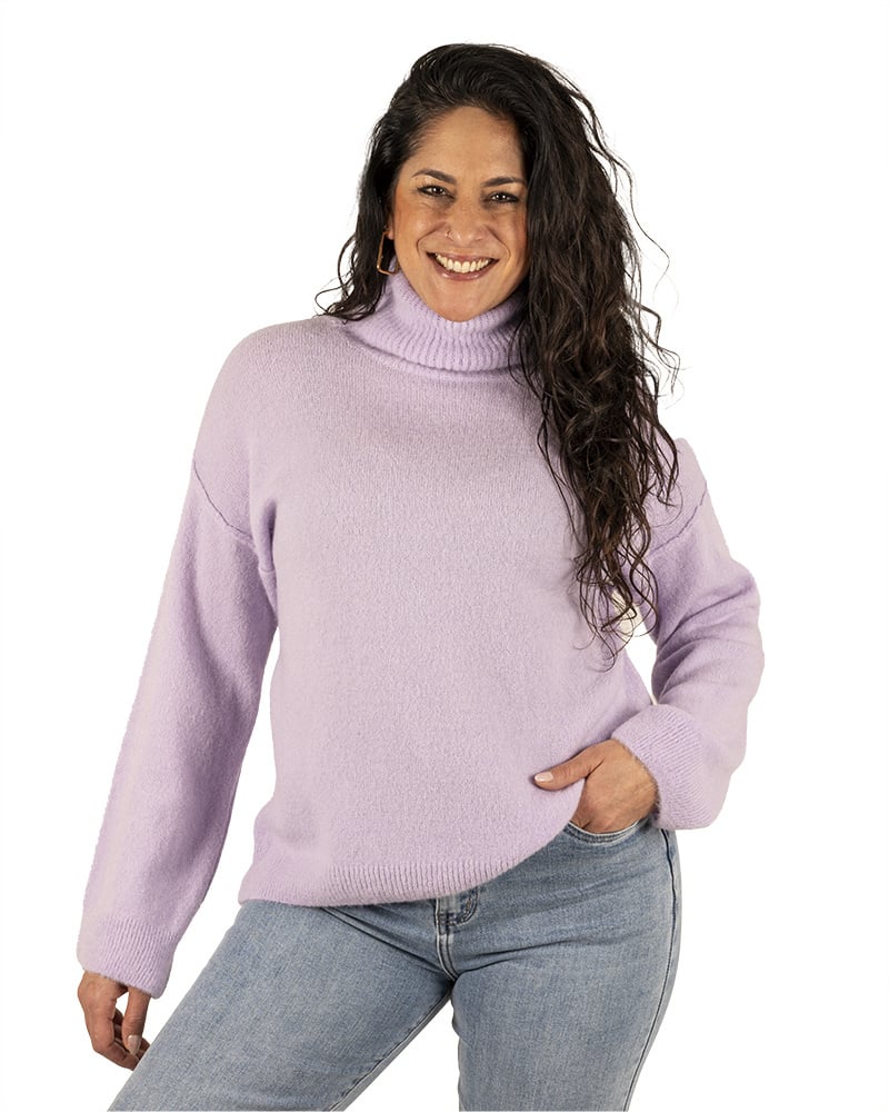 Lila gebreide trui met col van Sophie&Me