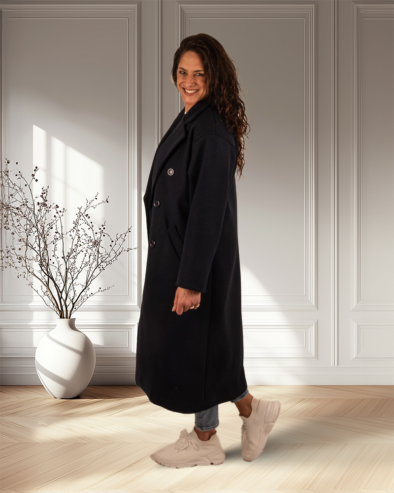 Donkerblauwe lange jas van El-Vita - Afbeelding 2