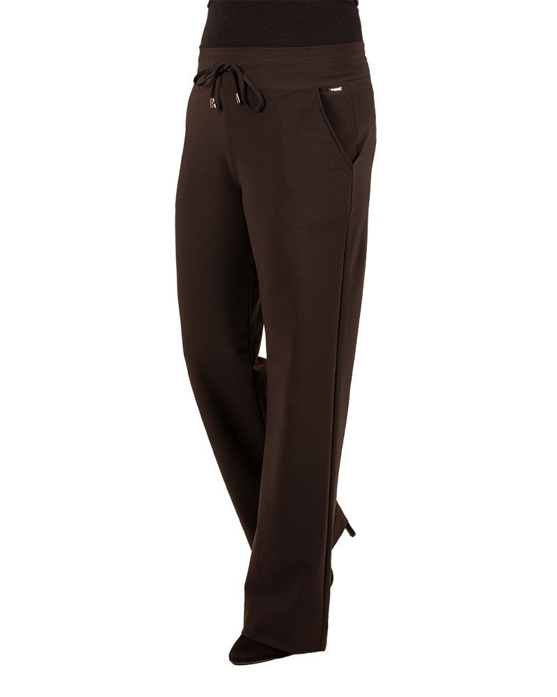 Zwarte travelstof pantalon bonded met rechte pijp van Mi Piace - Afbeelding 2