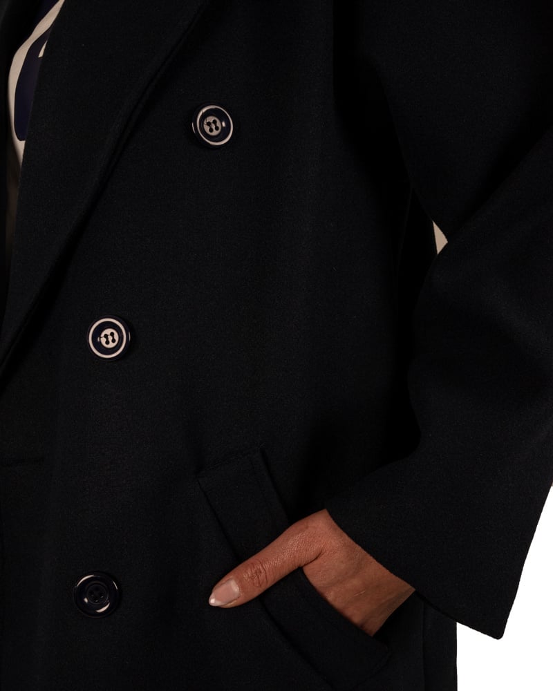 Donkerblauwe lange jas van El-Vita - Afbeelding 4