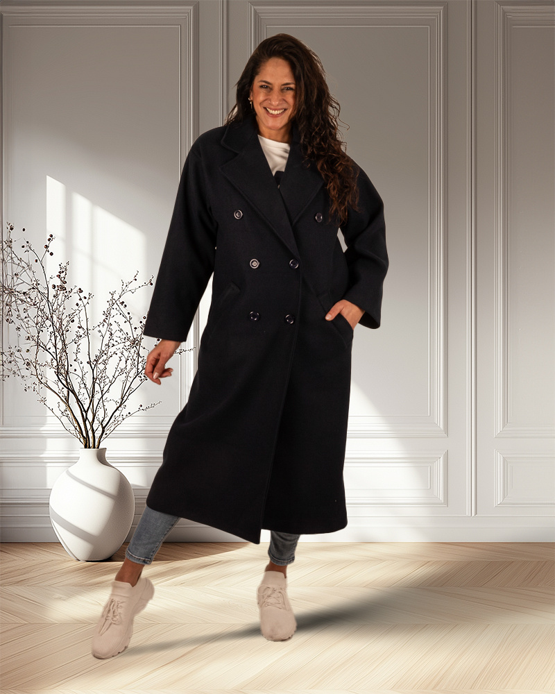 Donkerblauwe lange jas van El-Vita - Afbeelding 3