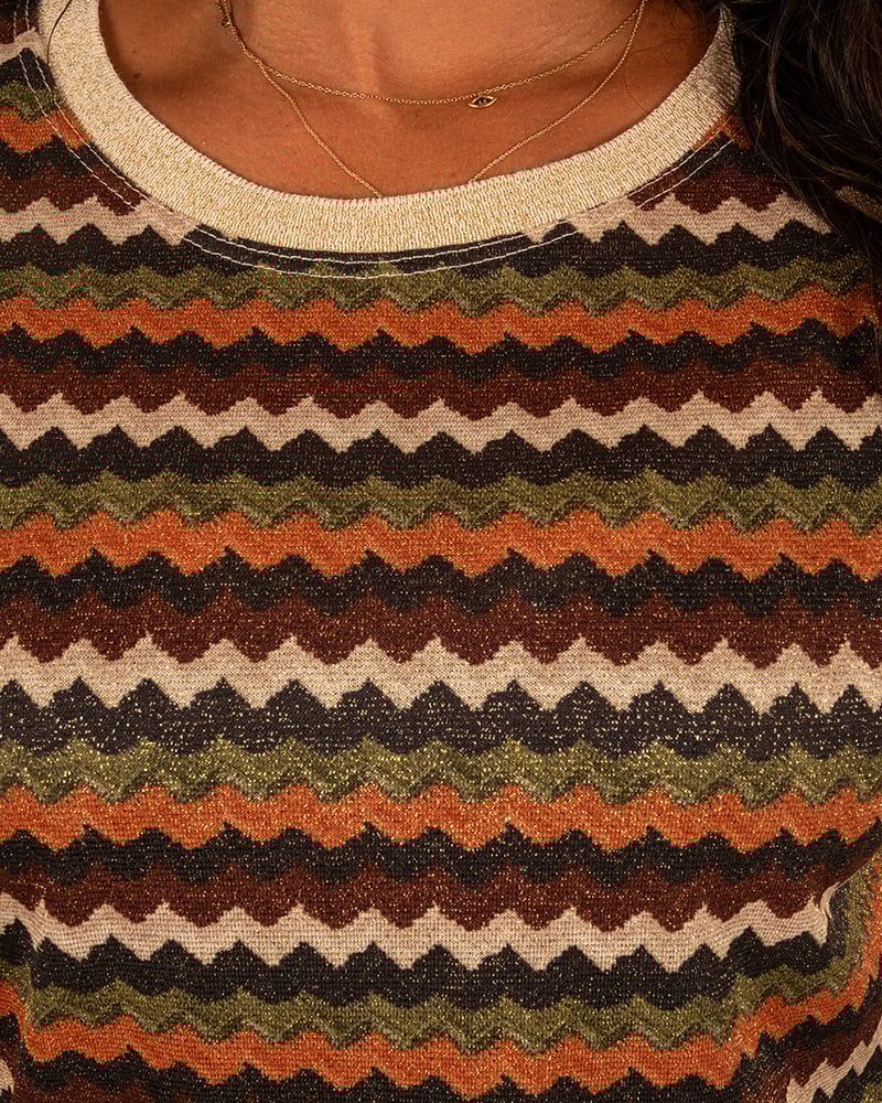 Groen/bruin zigzag shirt van Iz Naiz - Afbeelding 3