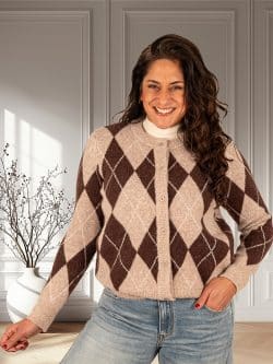 Bruin/beige ruitprint vest van Laetitia Mem