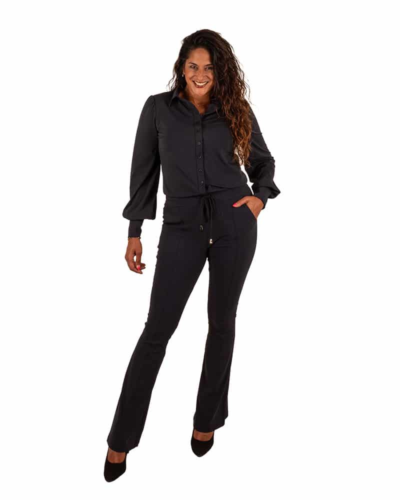 Donkerblauwe travelstof flare broek van Mi Piace