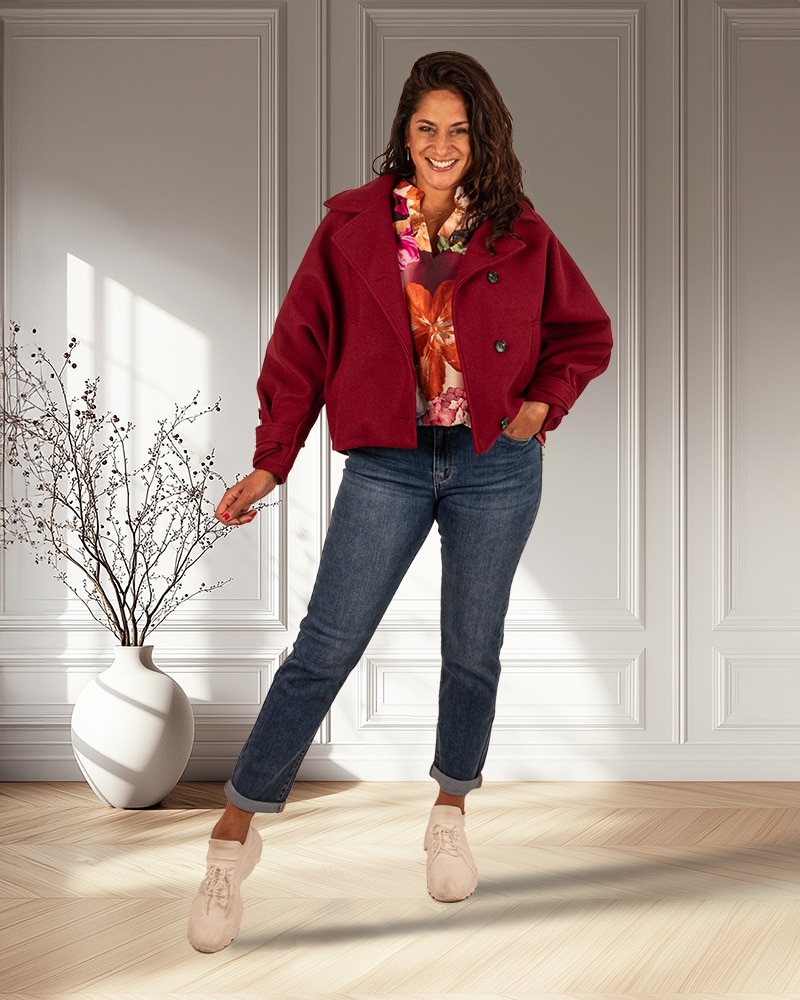 Bordeaux jas vleermuismouw van New Collection - Afbeelding 2