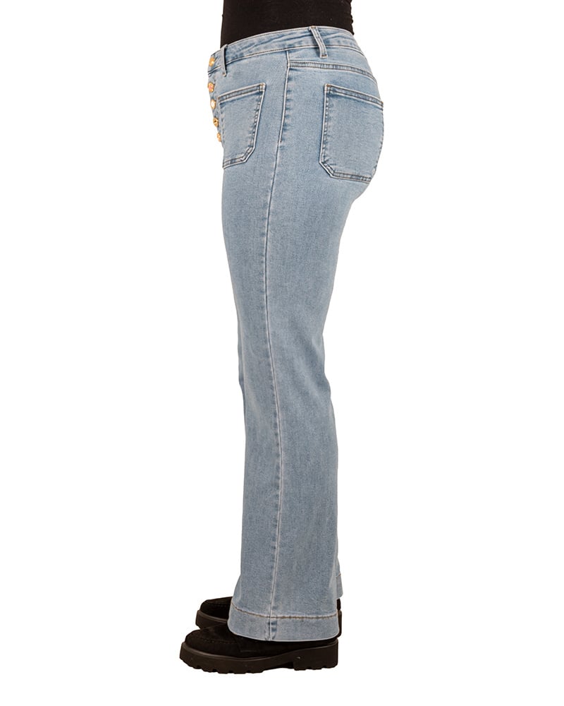 Light blue wide leg jeans met knopen van Miss Bon - Afbeelding 3