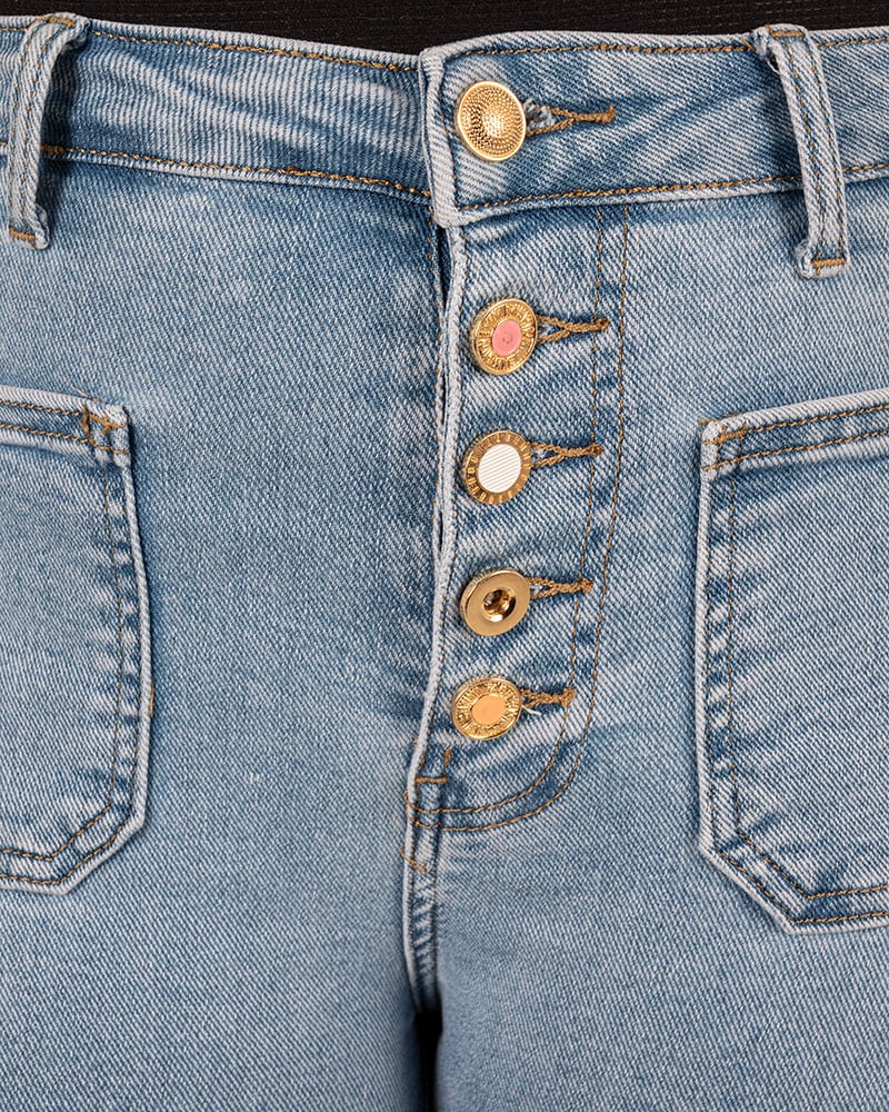 Light blue wide leg jeans met knopen van Miss Bon - Afbeelding 4