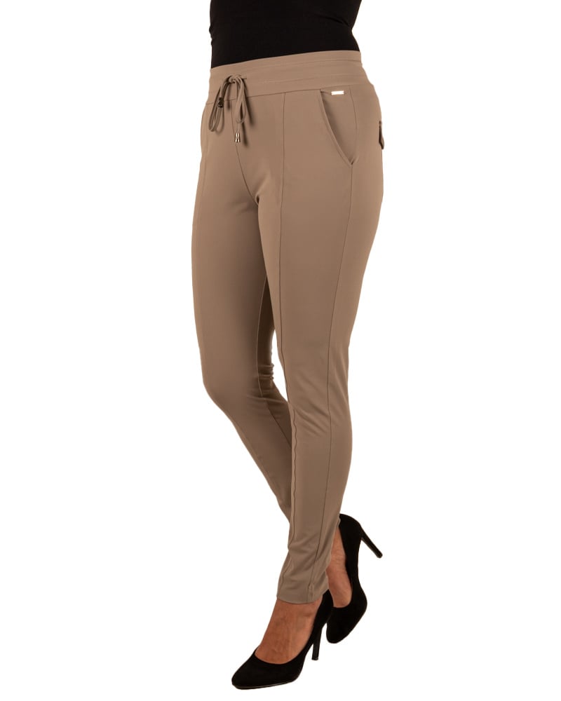 Taupe travelstof broek van Mi Piace - Afbeelding 2