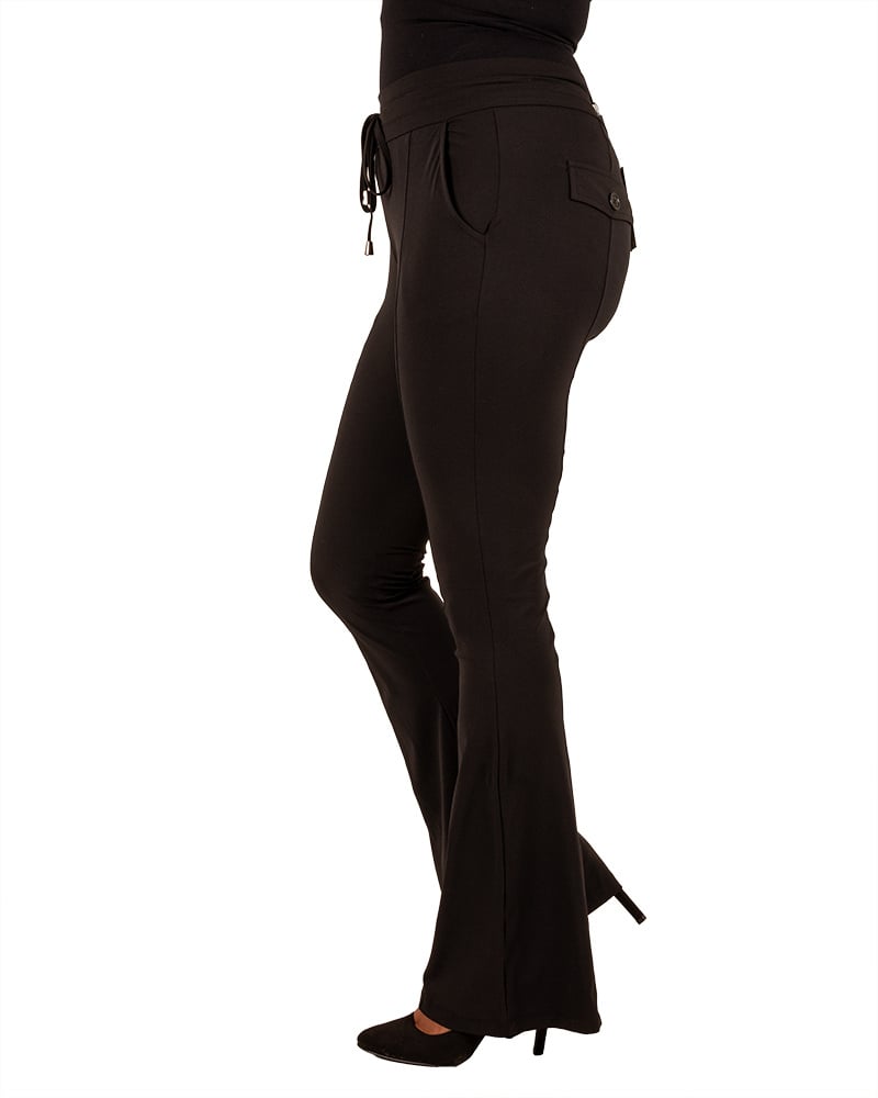 Zwarte travelstof flare broek van Mi Piace - Afbeelding 3