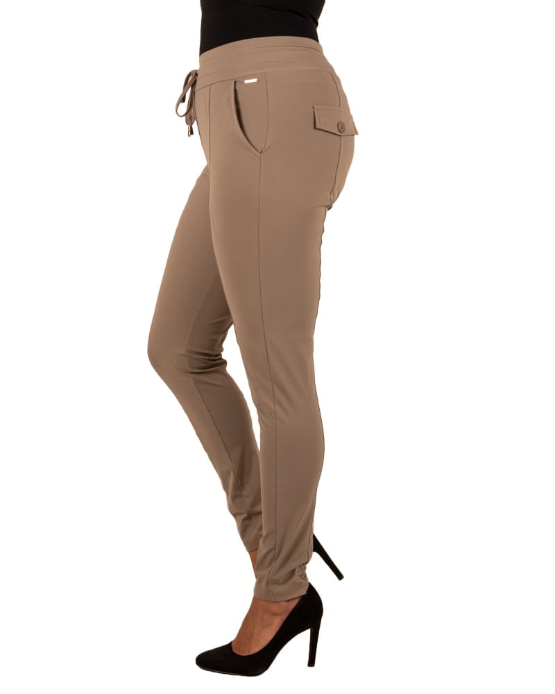 Taupe travelstof broek van Mi Piace - Afbeelding 3