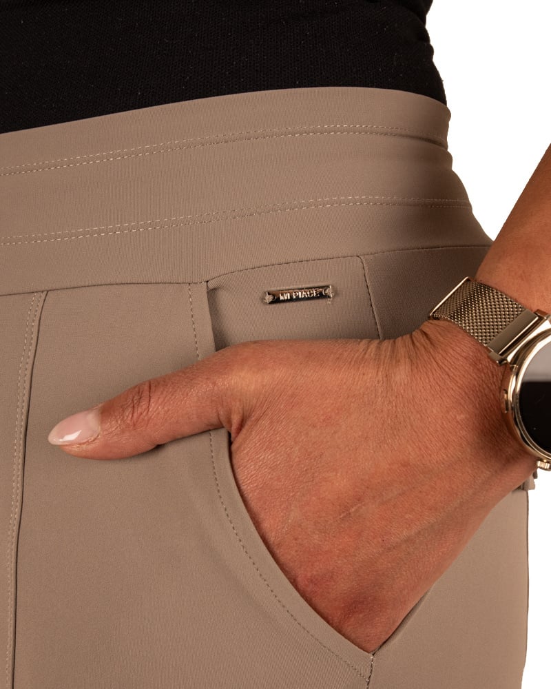 Taupe travelstof broek van Mi Piace - Afbeelding 5