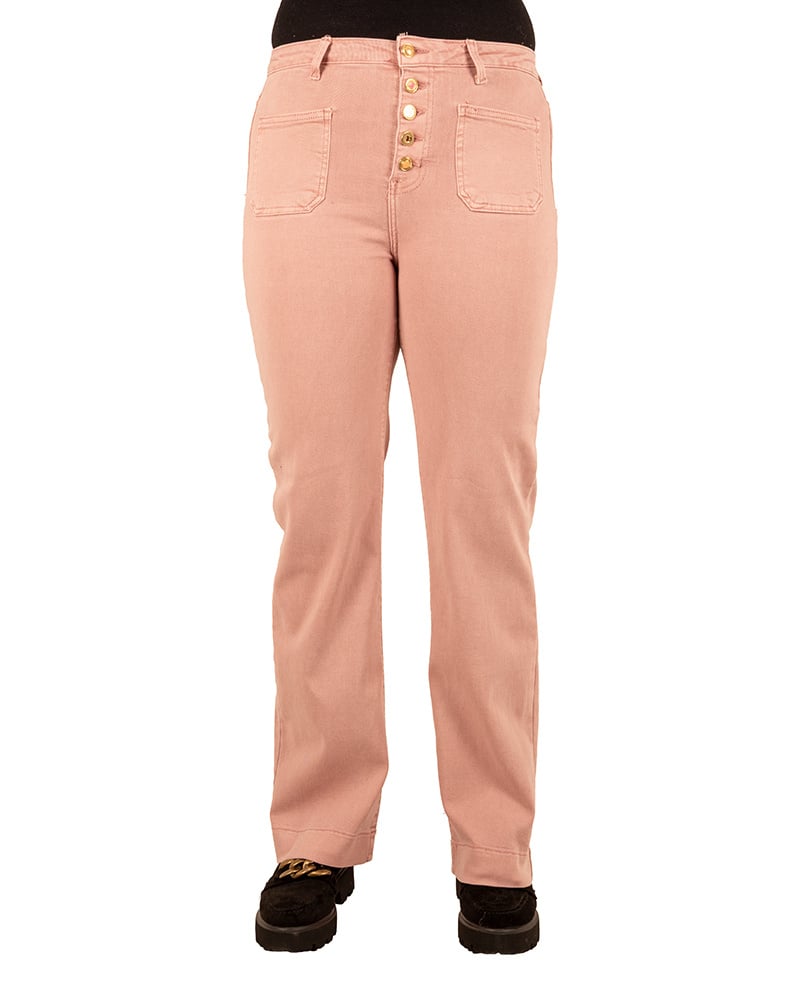 Roze wide leg jeans met knopen van Miss Bon - Afbeelding 5