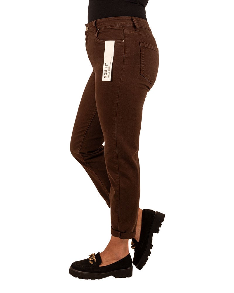 Dark brown high waist mom jeans van Hello Miss - Afbeelding 3