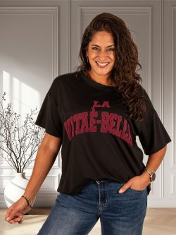 Zwart shirt met bordeaux print van Gemma Ricceri