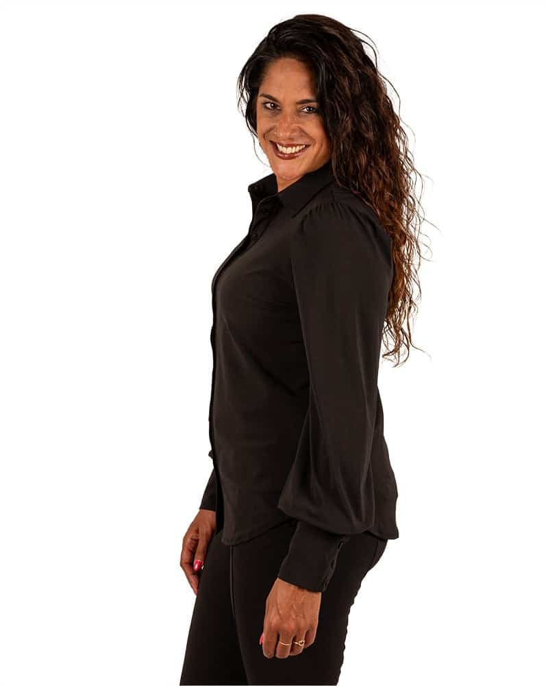 Zwarte travelstof blouse met pofmouw van Mi Piace - Afbeelding 3