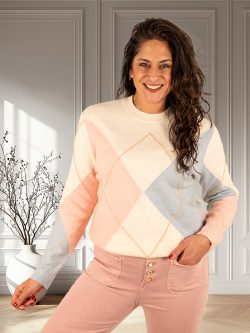 Roze/blauw/beige ruitprint trui van Laetitia Mem