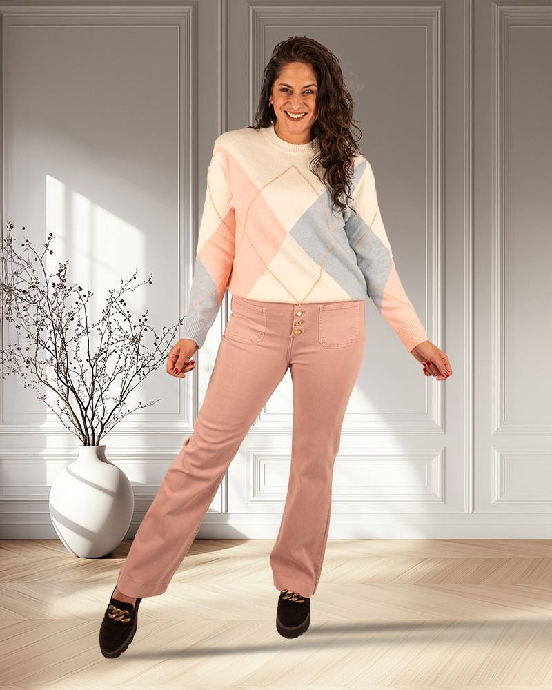 Roze wide leg jeans met knopen van Miss Bon