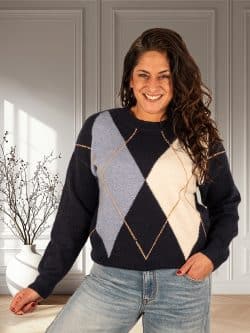 Blauw/beige ruitprint trui van Laetitia Mem