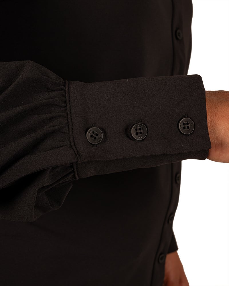 Zwarte travelstof blouse met pofmouw van Mi Piace - Afbeelding 6