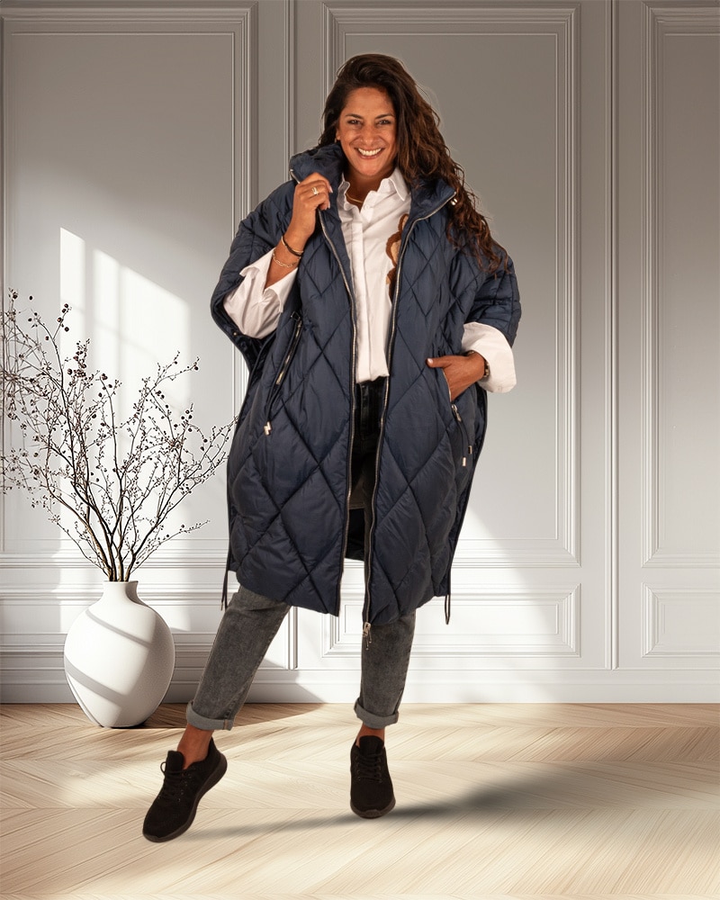 Donkerblauwe lange oversized  bodywarmer van Fly Luxury