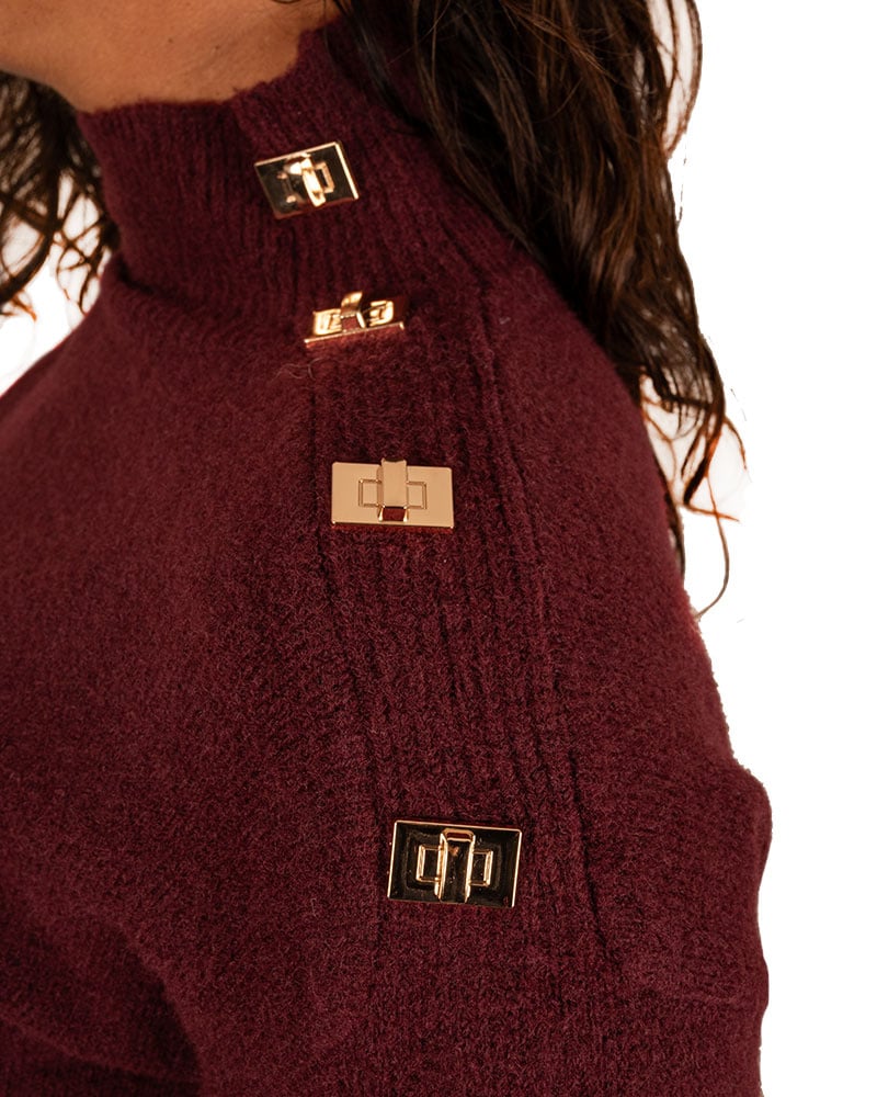 Bordeaux trui sierknoop van By Clara - Afbeelding 4