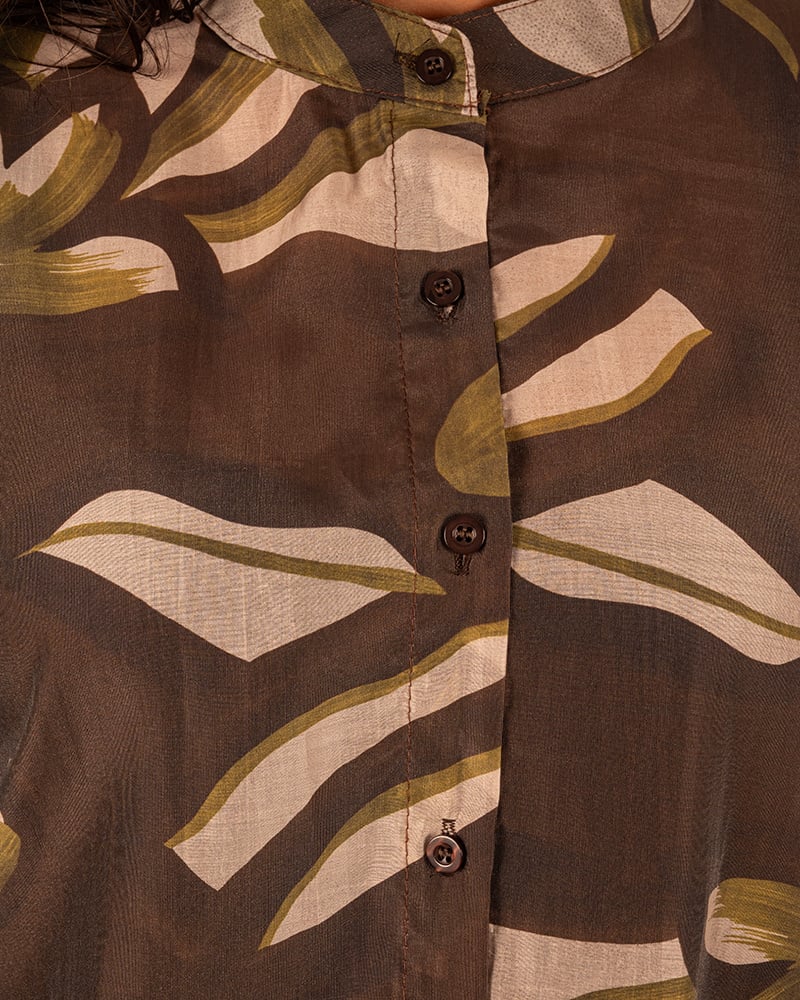 Bruin/groen/beige print blouse  van Lamiar - Afbeelding 5
