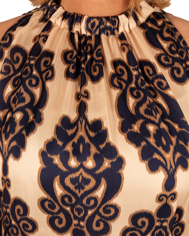 Beige/blauw ornamentenprint haltertop van Vera Jo - Afbeelding 4