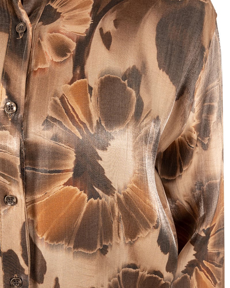 Grijs/beige glans blouse bloemenprint van El vita - Afbeelding 4