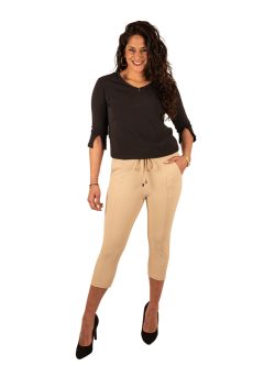 Beige travelstof capribroek van Mi Piace