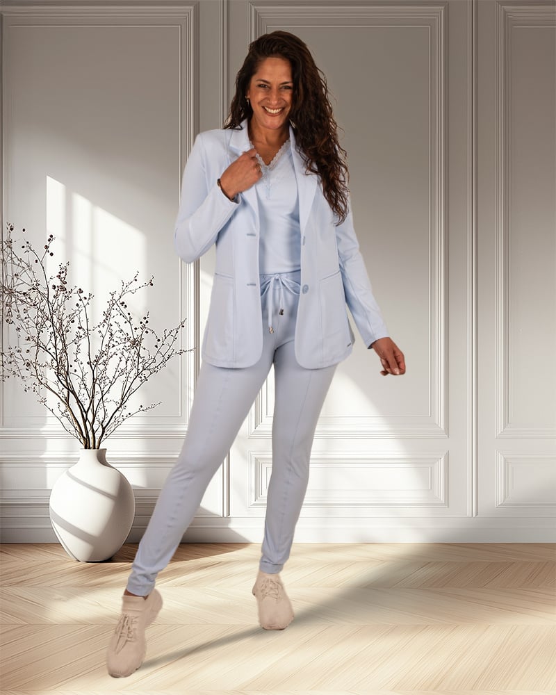 Lichtblauwe halflange travelstof blazer van Mi Piace - Afbeelding 2