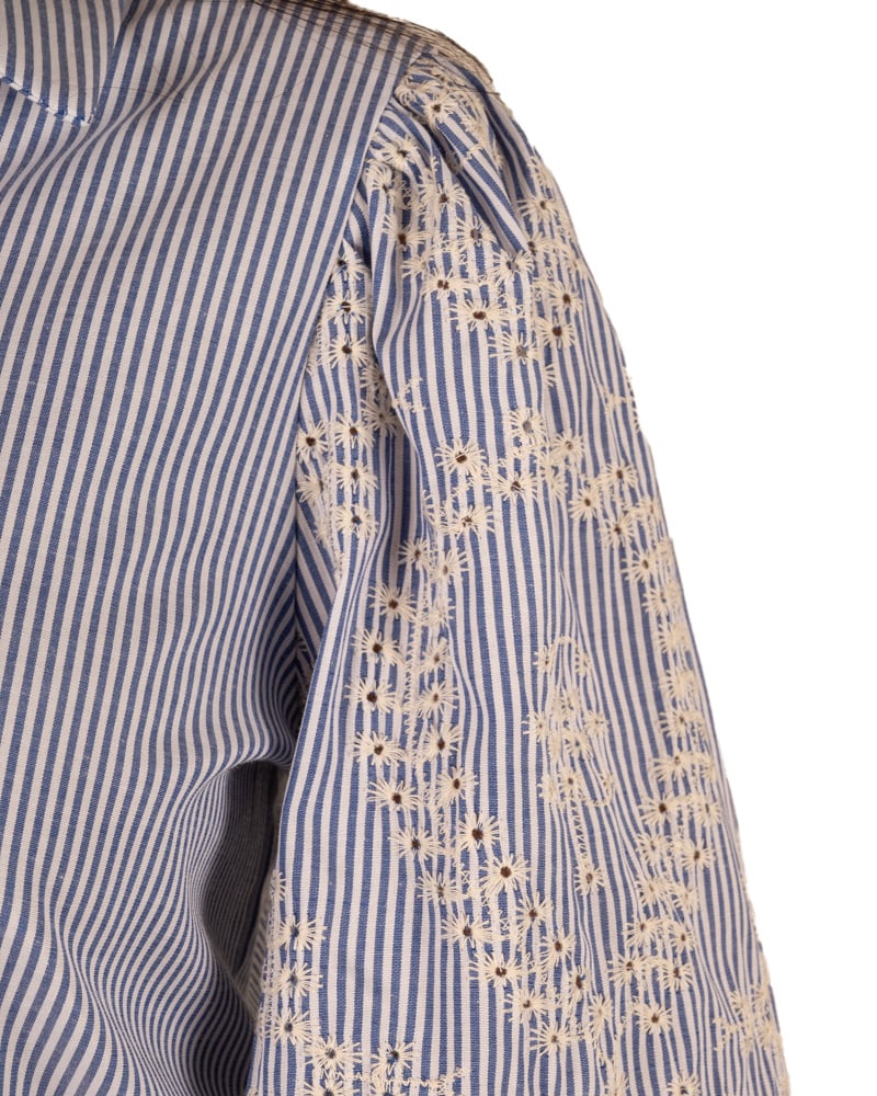 Blauw/wit blouse geborduurde mouwen van Gemma Ricceri - Afbeelding 5