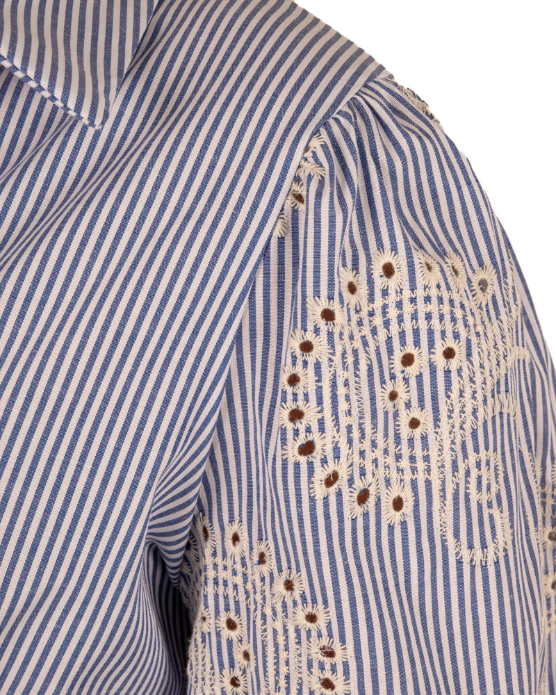 Blauw/wit blouse geborduurde mouwen van Gemma Ricceri - Afbeelding 5