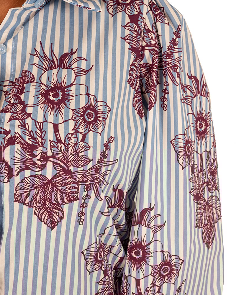 Blauw/wit gestreepte blouse bordeaux print van Gemma Ricceri - Afbeelding 4