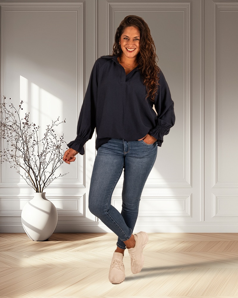 Donkerblauwe blouse van Gemma Ricceri - Afbeelding 2