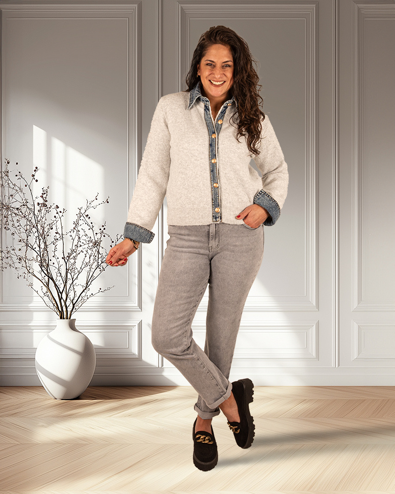 Light grey high waist mom jeans van Hello Miss - Afbeelding 5