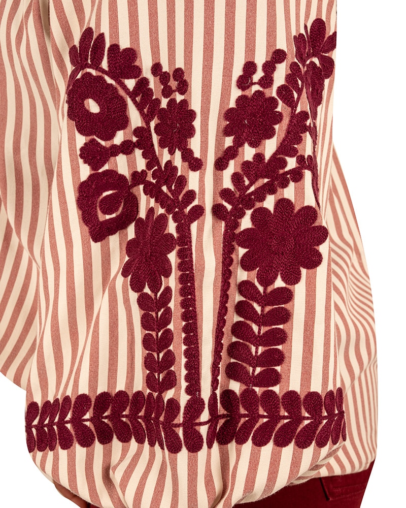 Bordeaux/ecru gestreepte blouse met borduur van Millenium - Afbeelding 4