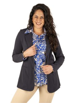 Donkerblauwe halflange travelstof blazer van Mi Piace