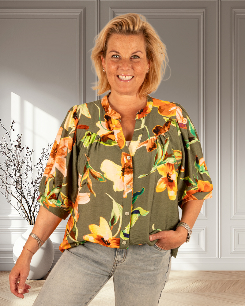 Groene blouse bloemenprint van Gemma Ricceri