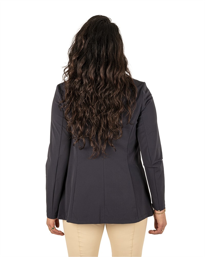 Donkerblauwe halflange travelstof blazer van Mi Piace - Afbeelding 4